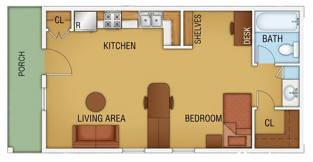 Type 7 studio apartment floor plan