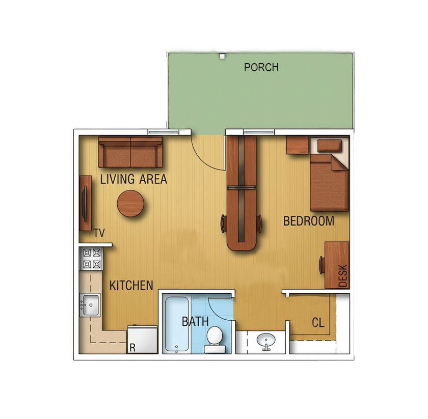 Type 9 studio apartment floor plan